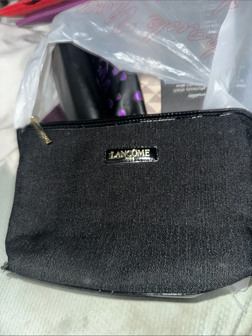 Lancome Black Cosmetic Bag gold accents medium size great condition